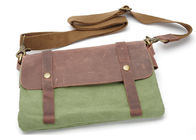 Panelled Color England Style Leather with Waxed Canvas Messenger Bag