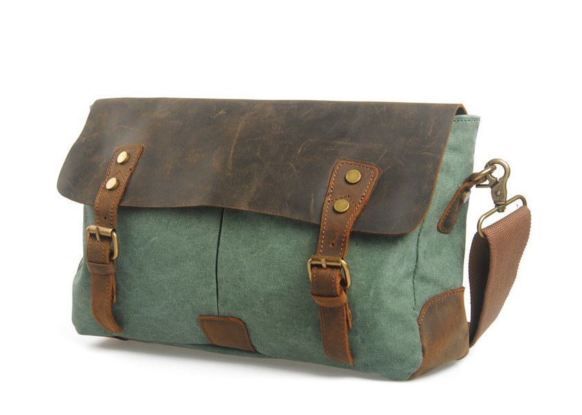 CL-410 Light Green Vintage Style Canvas and Leather Bag Messenger