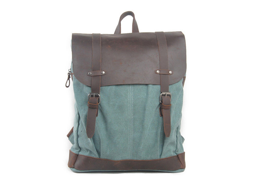 CL-520 Light Blue Vintage Backpack Leather and Canvas Bag for Travel