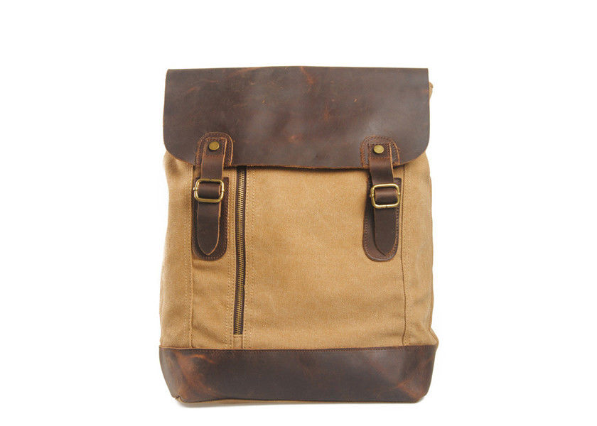 CL-530 Khaki Vintage Design Top Quality Leather and Canvas Bag Backpack