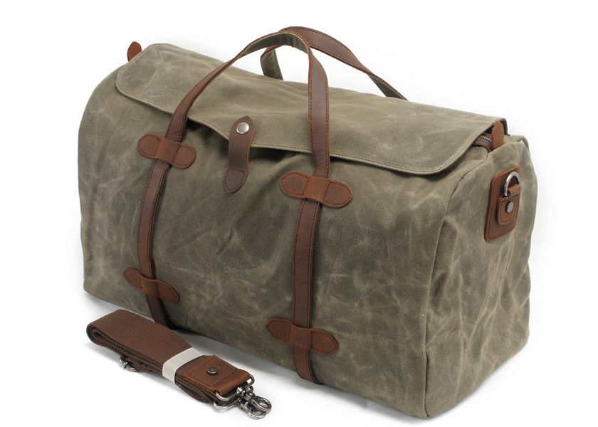 CL-600 Army Green Vintage Travel Bag Waxed Canvas Leather Duffle Bag